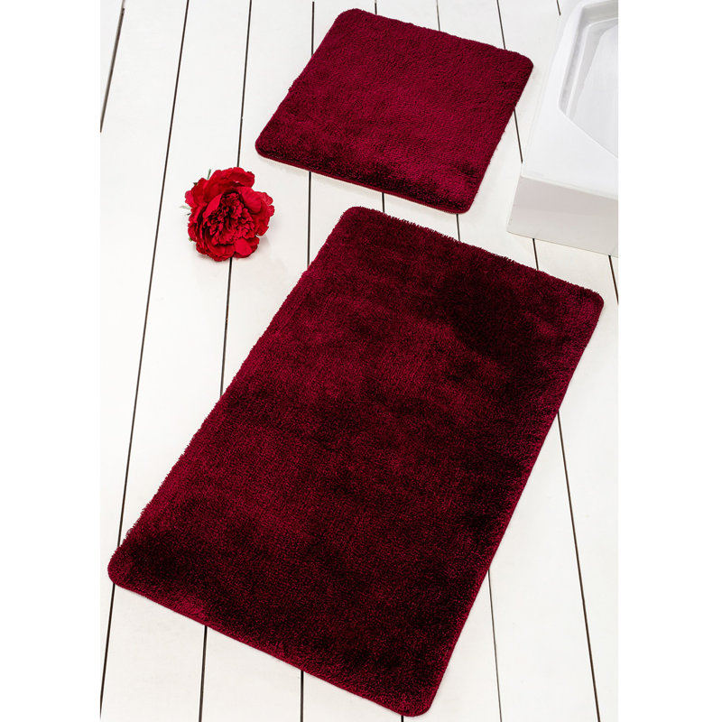 Ensemble de tapis de bain en acrylique de qualité supérieure (2 pièces), couleur cerise, 19,7 po x 23,6 po et 23,6 po x 39,4 po | 100% acrylique, antibactérien, antidérapant, 1,5 lb / pied carré | Lavable à la machine, doux et durable pour le confort de la salle de bain