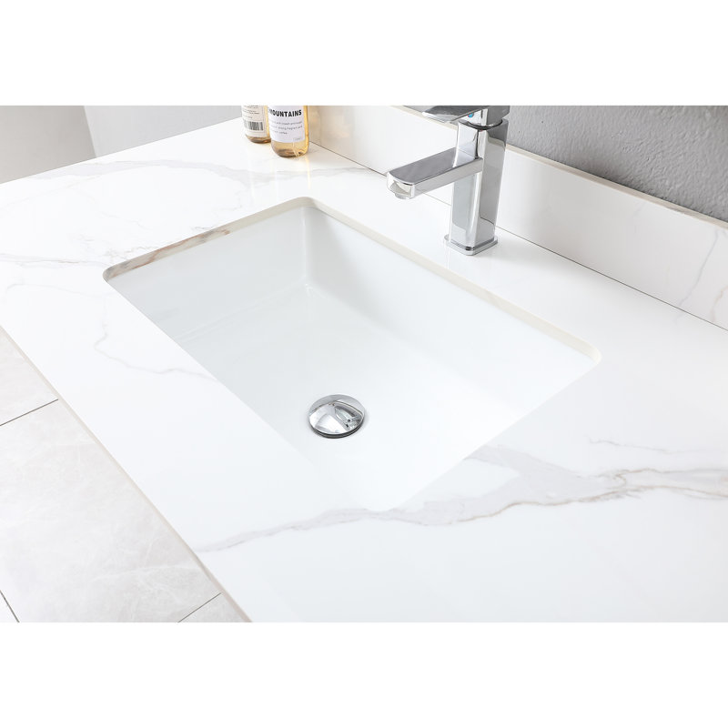 Dessus de meuble-lavabo élégant en pierre frittée 43 x 22 avec lavabo en céramique et trou de robinet attrayant