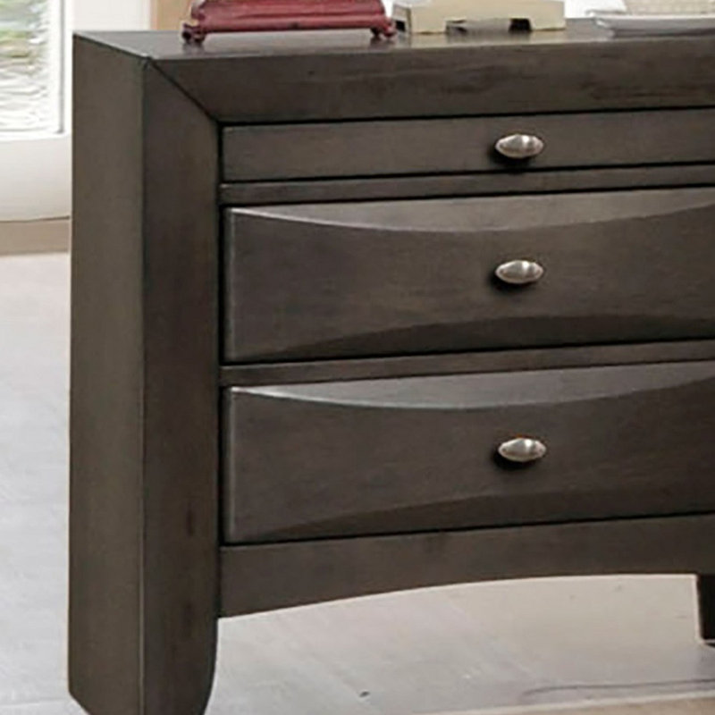 Simple Contemporary 1Pc Nightstand Solid Wood Bedside Table Knob Pulls 2-Drawers Bedside Table, Grey