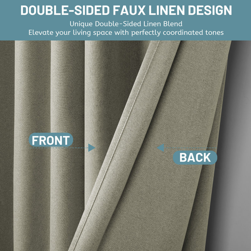 Maibach Linen Curtain Pair, 52" W x 63" L, Khaki