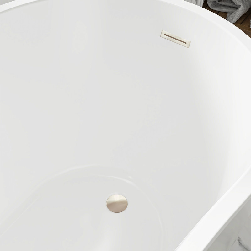 54" X 28" Freestanding Soaking Acrylic Bathtub, White/Brushed Nickel
