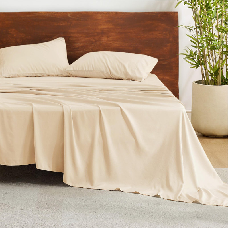 Bedsure Polyester & Rayon Derived from Bamboo Sheets, Beige, King Sheet Set with 2 Pillowcases