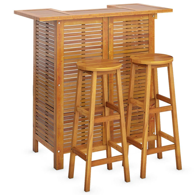 3 Piece Patio Bar Set Solid Wood Acacia, Brown