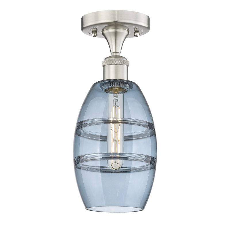 Plafonnier semi-encastré 1 lumière Edison - Abiagael, Bleu princesse, H 8,25 po x l 5,88 po x P 5,88 po, Nickel satiné brossé