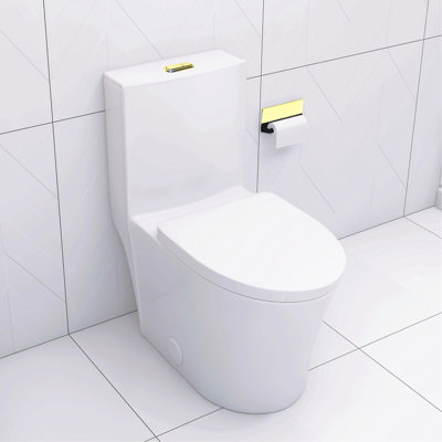Toilette blanche brillante avec chasse d'eau puissante et siège durable, salle de bain moderne, efficace et confortable