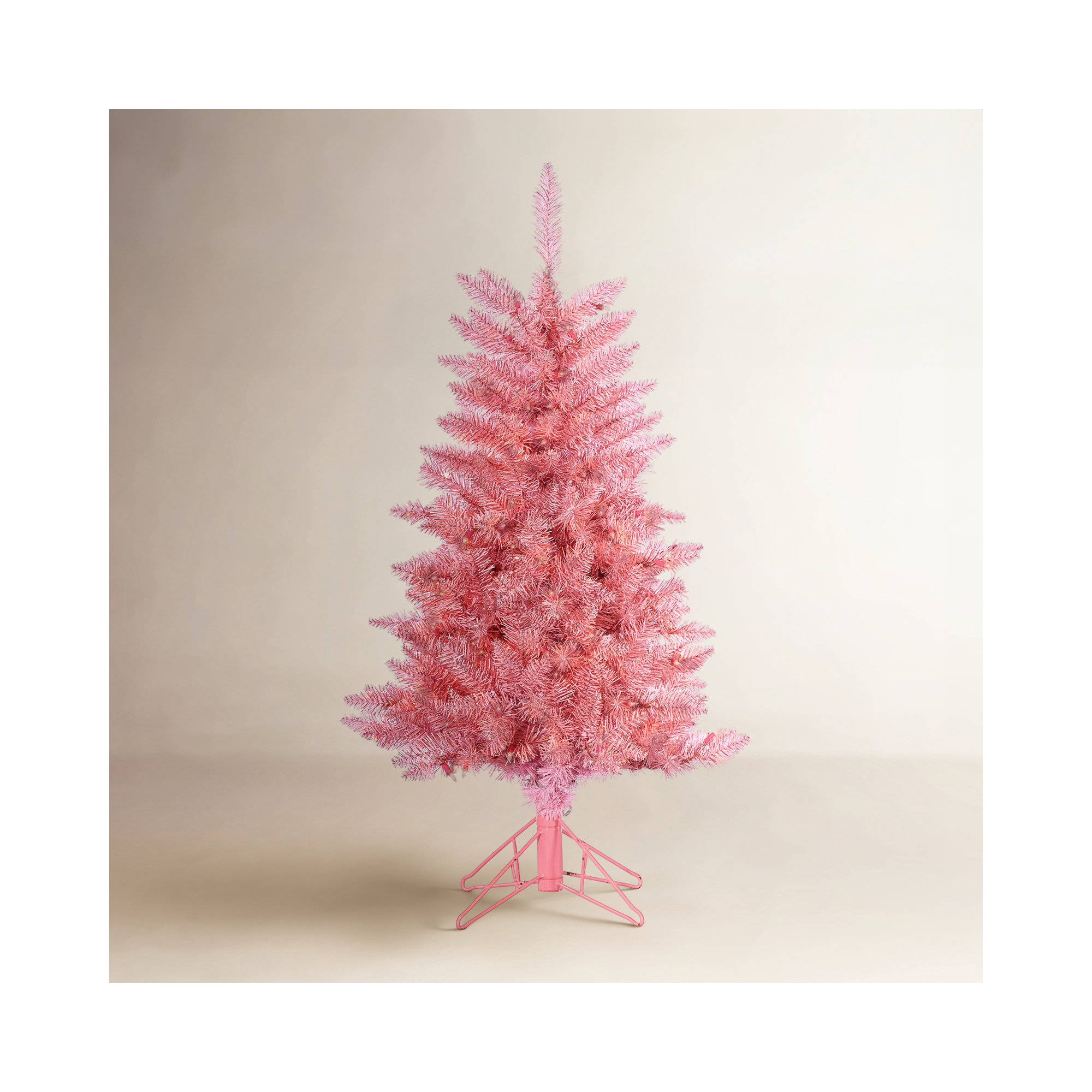 7.5' Pre-Lit Pink Artificial Pine Christmas Tree, 48" H x 28" W x 28" D