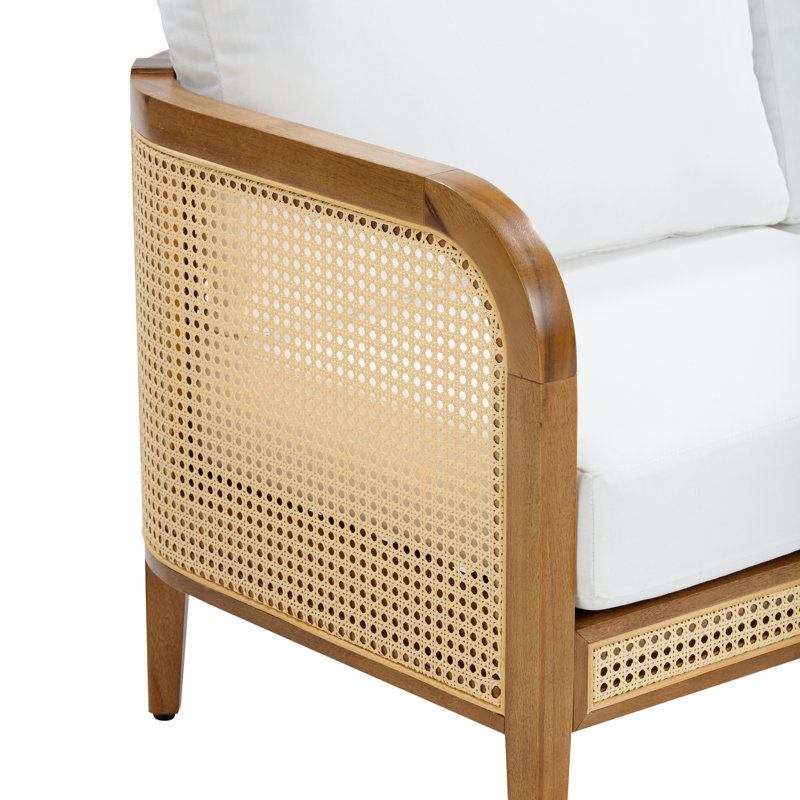 Causeuse d'extérieur Bohemian, Coussin blanc / structure en acacia