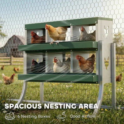 6 boîtes de nidification de poulet en acier galvanisé à 6 compartiments