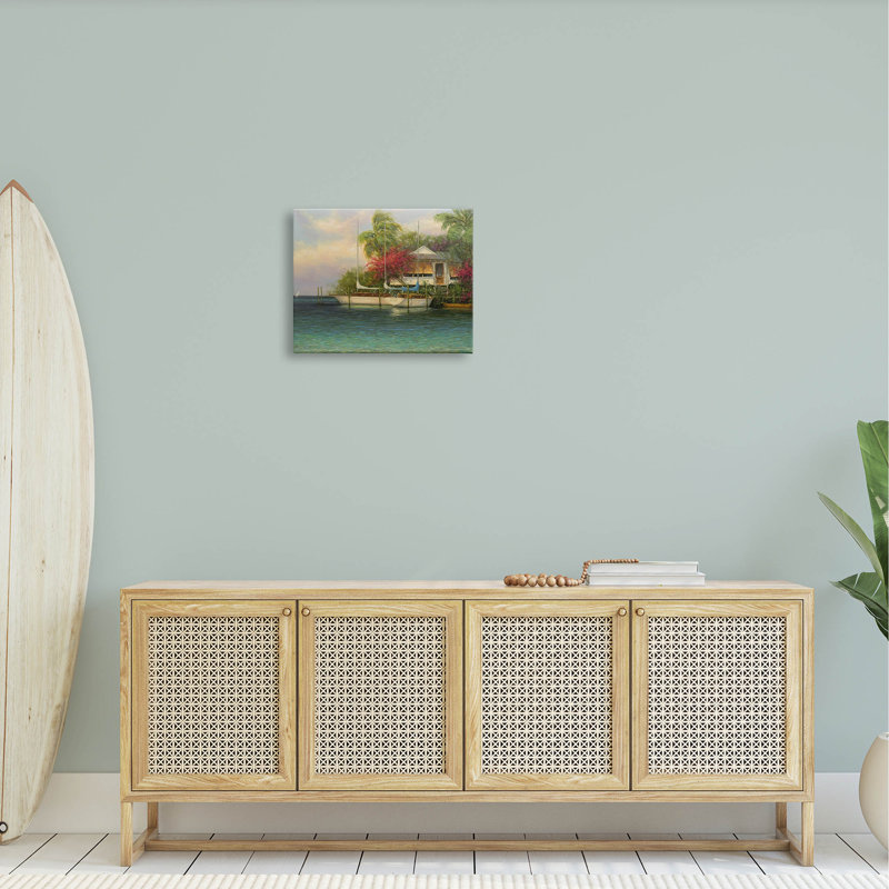 Art mural sur toile paysage tropical, bord de mer, par Martin Figlinski, H 16 po x l 20 po x P 1,5 po