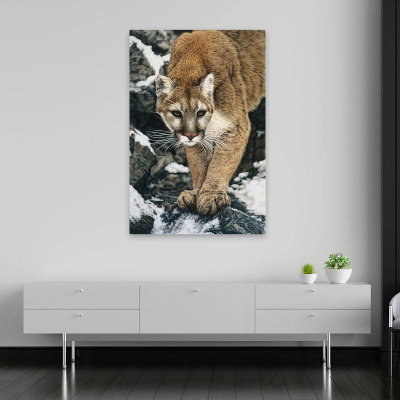 Approche silencieuse - animaux, chats, neige, hiver, H 60 po x l 40 po