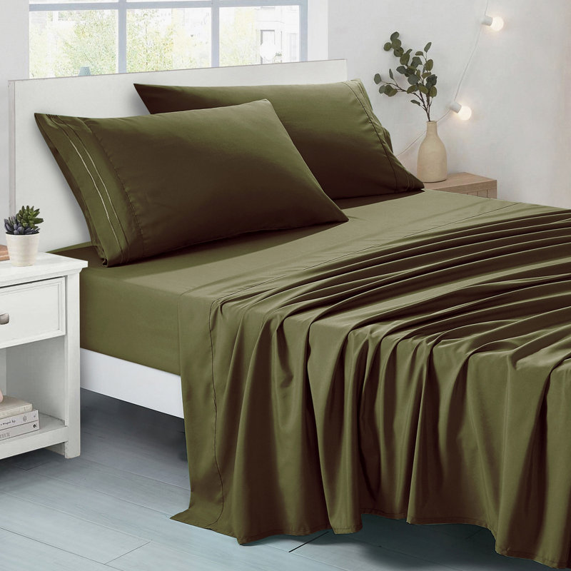 Ensemble de draps en microfibre Luxe Olive - Literie lisse à poches profondes pour chambres à coucher surélevées, Vert