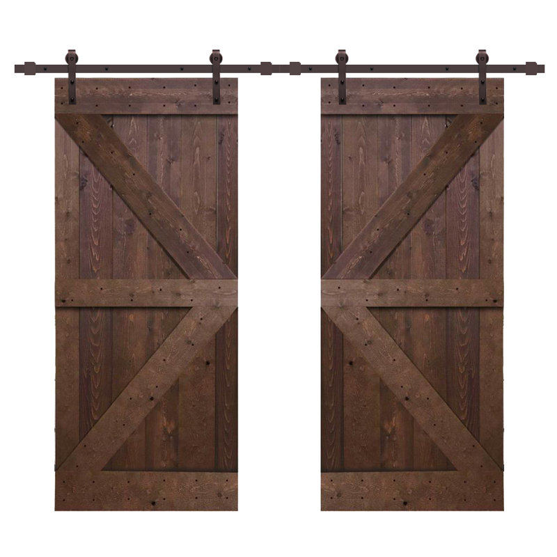 Porte de grange en bois lambrissé en Z avec trousse de quincaillerie d'installation, 36 po x 84 po, Noyer