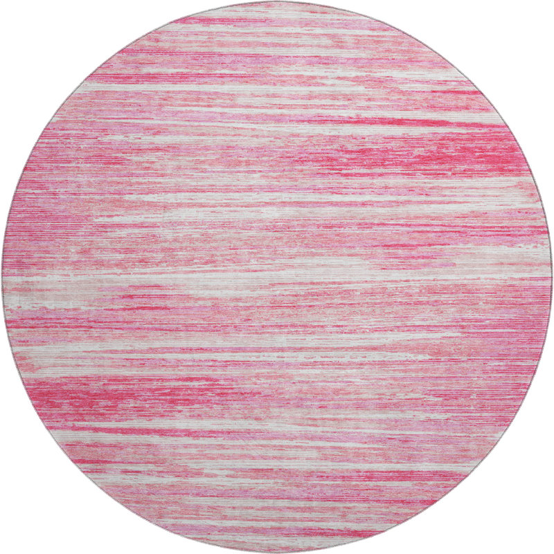 Premium Machine Washable Prisco Pink Rug, Round 8'