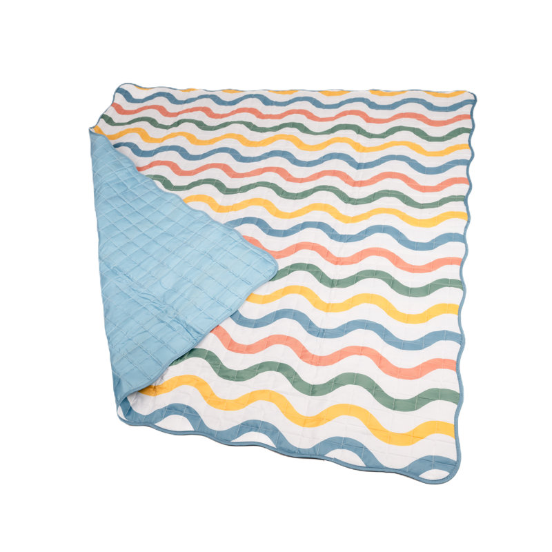 Portofino Large Picnic Blanket Wavy Stripe(with Waterproof Backing) 1.5 X 1.5m With Scalloped Edge And Duffle Bag