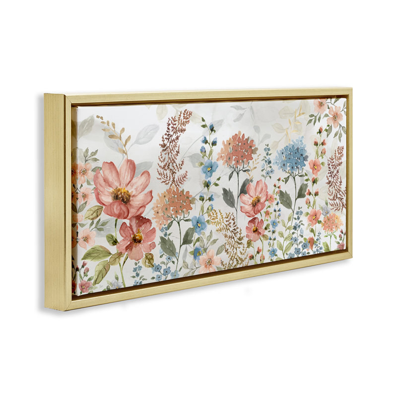 Fleurs de printemps pastel, Cadre flottant métallique doré, H 14 po x l 31 po