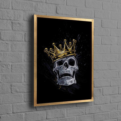 Modern Black and Gold Skull King Skeleton Art on Canvas for Unique Abstract Wall Decor