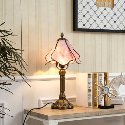 Lampe de table en verre fleur rose, lampe de chevet rétro E26