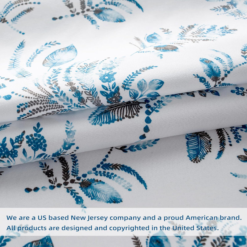 Navy Gray Floral Rod Pocket Thermal Insulated Valance