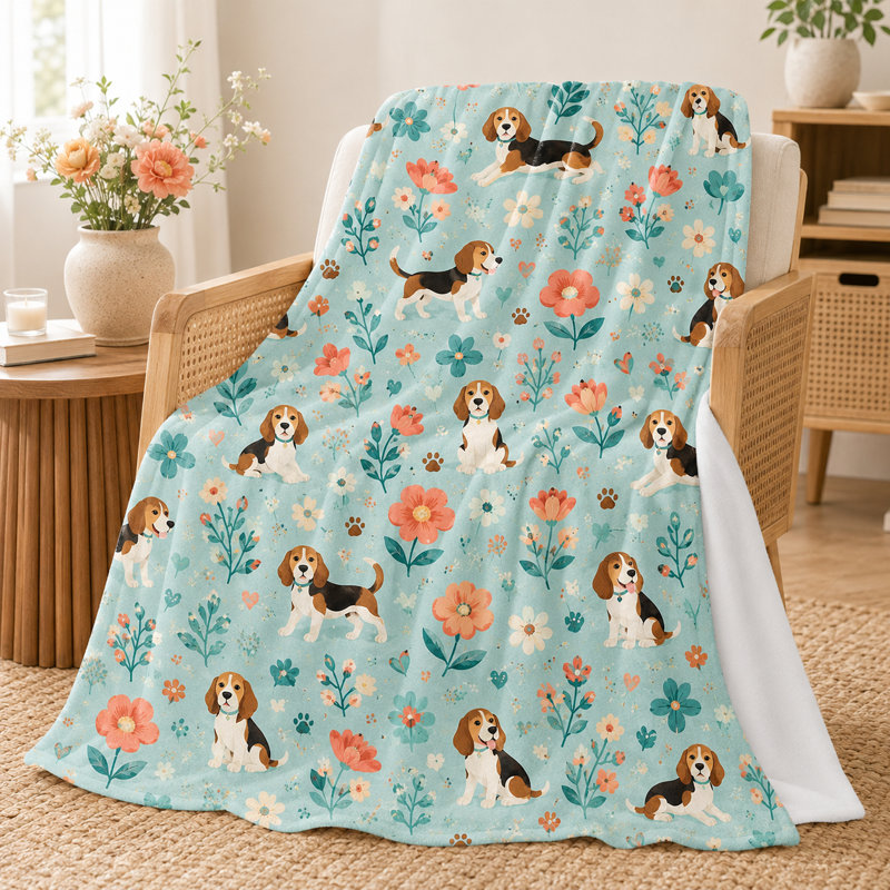 Couverture à motif floral Beagle, L 60 po x l 50 po