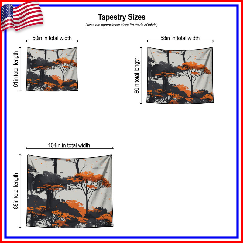 Tapisserie murale arbres orange, 68 po H x 80 po L avec 4 œillets