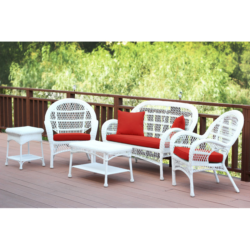 Mangum 4 - Person Patio Conversation Set with Cushions, Red Orange, White