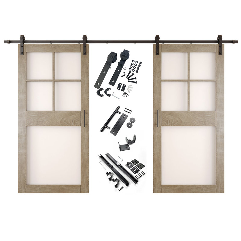 Portes de grange doubles en verre givré non assemblé et fini avec verre non givré 32 po x 84 po Homacer Double de Homacer