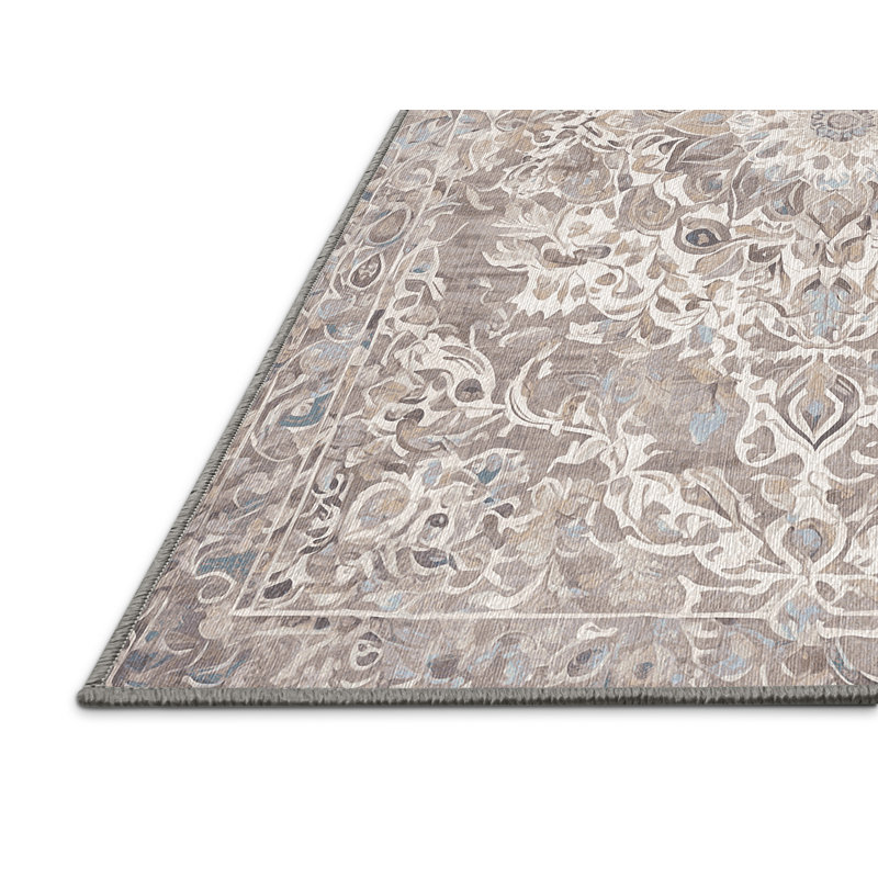 Machine Washable Gray Area Rug, Rectangle 3' x 5'
