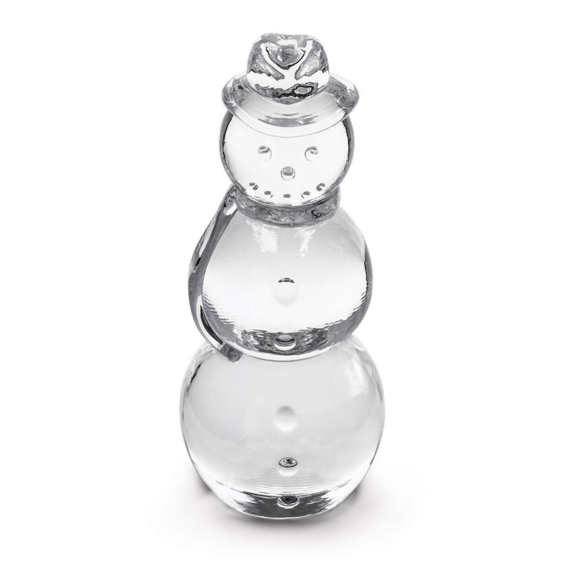 Handmade Glass Tall Snowman Figurine, 7.25" H x 3" W x 3" D