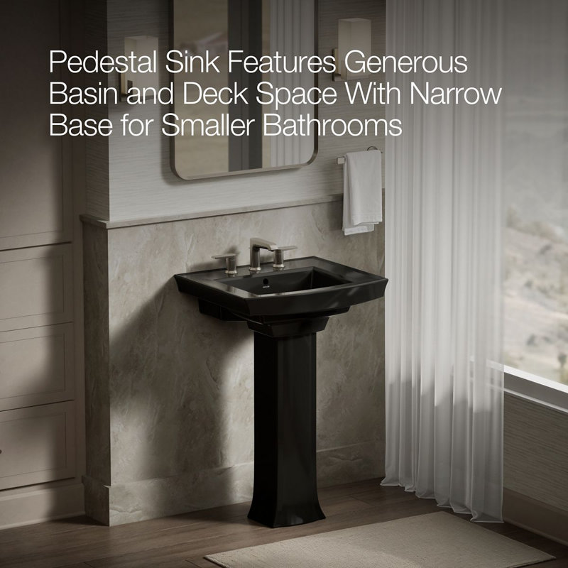 Archer 24" Rectangular Pedestal Bathroom Sink with Widespread Faucet Holes, 8" Centers, Black