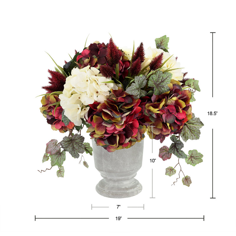 Thistle, Hydrangea and Ivy in Stone Pot