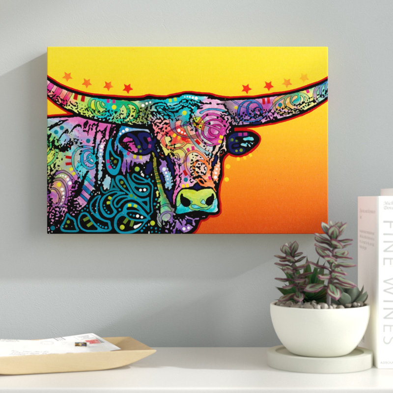 « the longhorn », impression sur toile, H 18 po x l 26 po x P 1,5 po, Cadre noir
