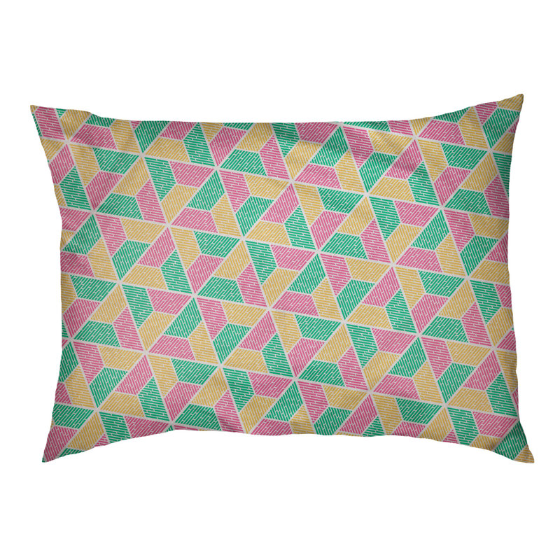 Coussin pour chien Byrge Trapezoids, Grand (l 40 po x P 30 po x H 32,5 po), Vert, rose et jaune