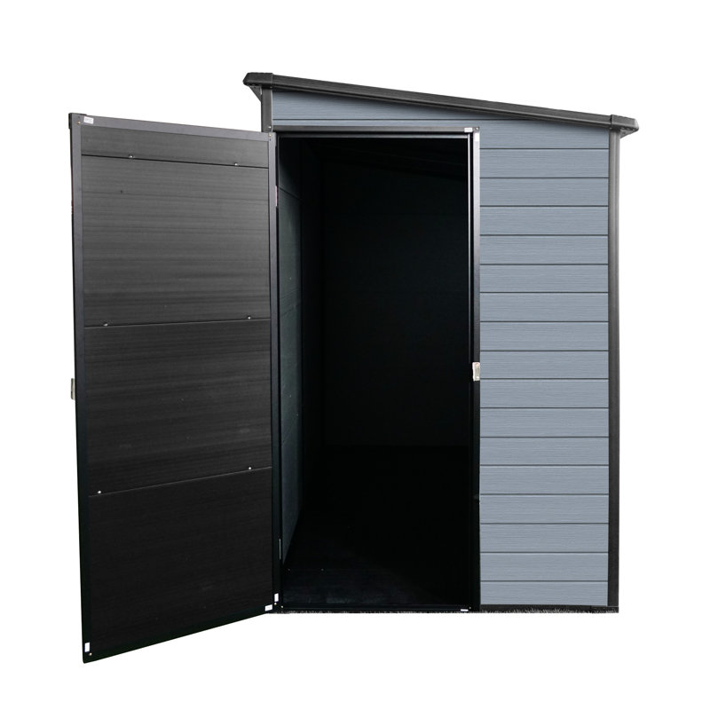 Remise extérieure en plastique de 4 pi x 8 pi avec structure en acier, porte verrouillable et deux fenêtres, pour ranger les vélos, les poubelles, le rangement du patio, facile à assembler dans la cour.