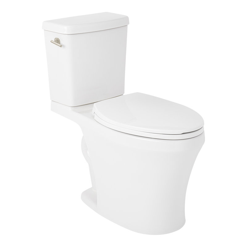 Millspring Low-Flow Two-Piece Elongated Toilet - White - Brushed Nickel Handle, Brushed Nickel