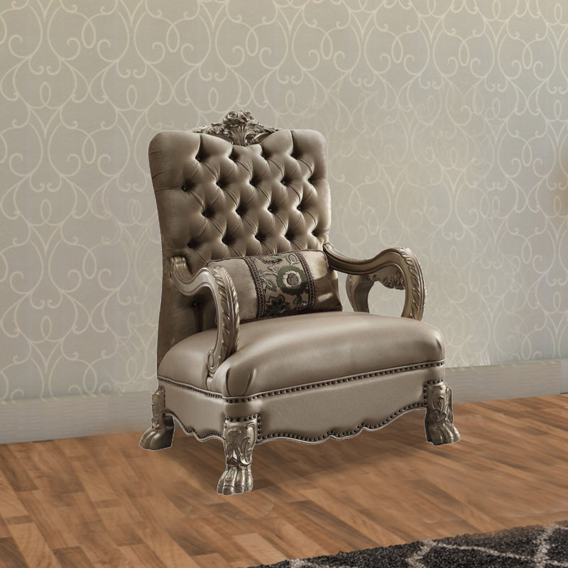 Fauteuil en velours capitonné de 34 po de largeur Caruthers, Os / patine dorée