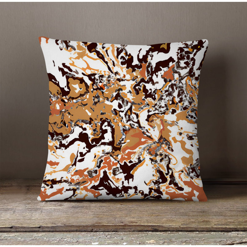 Throw Pillow With Insert, 20"H x 20"W, White/Orange Abstract 6