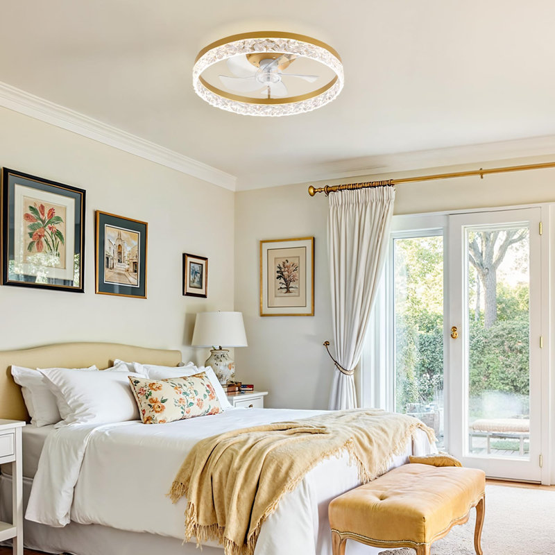 Ventilateurs de plafond modernes de 20 pouces avec lumières et télécommande, Doré, Clair