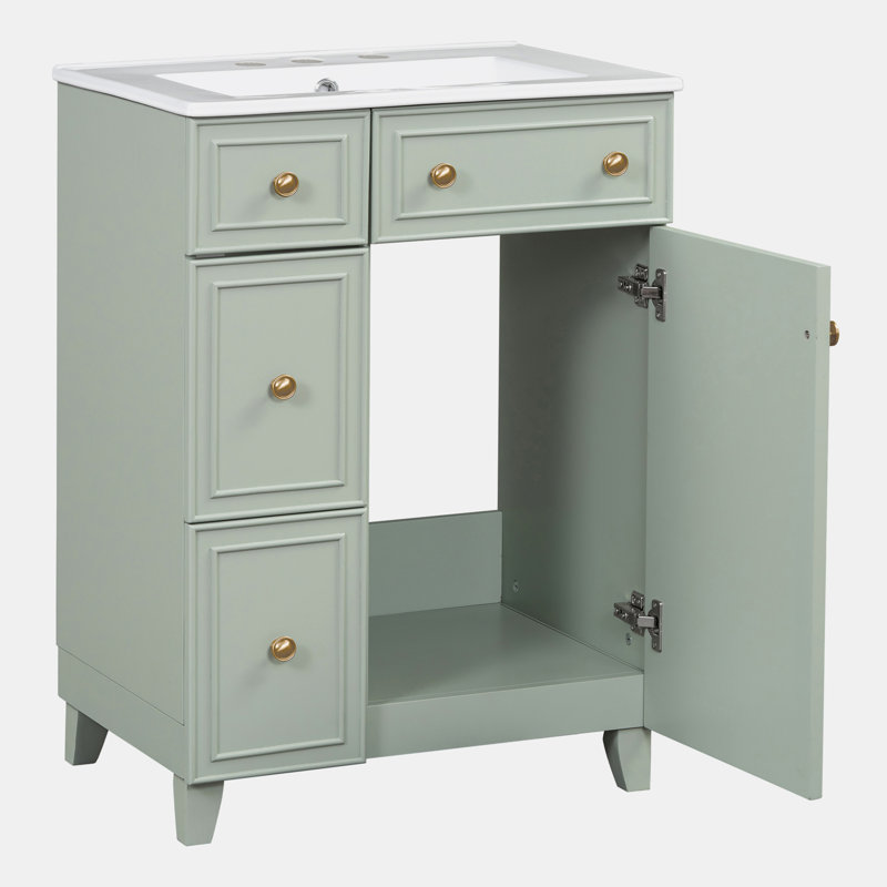 Meuble-lavabo de salle de bain avec lavabo en céramique, Vert