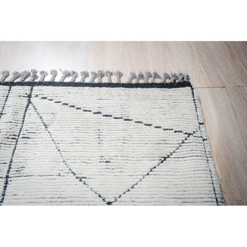 Tapis ivoire raffiné en laine noué à la main Marrakech, Rectangle de 5 pi x 8 pi