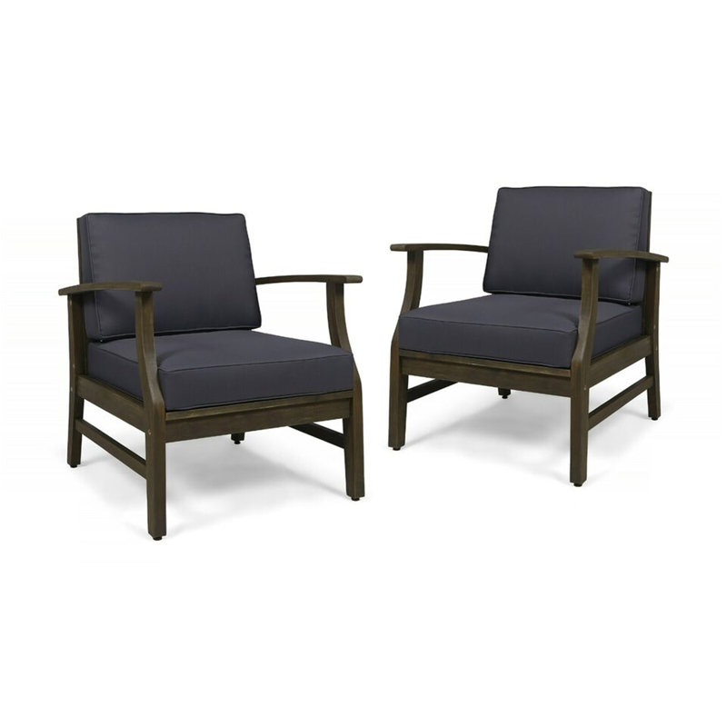 Ensemble de 2 chaises club, Gris foncé, Noyer, 2