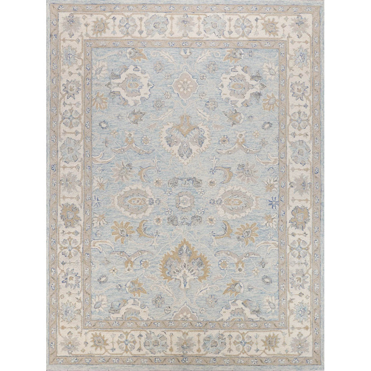 Exquisite Rugs Marietta Oushak Handmade Hand-Tufted New Zealand Wool On Canvas Light Blue/Ivory Area Rug