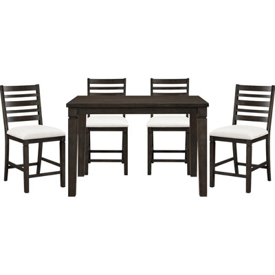 Table de salle à manger 5 pièces de style classique, hauteur comptoir, finition foncée, table extensible avec sièges rembourrés beiges, design, table, sièges pour la pièce