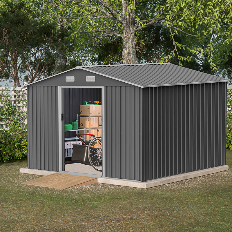 10X8 FT Outdoor Storage Shed, Gray, 76.1" H x 119.56" W x 94.88" D