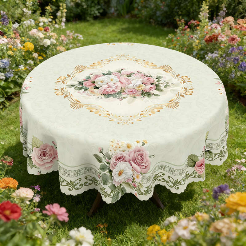 Spring Summer Tablecloth 152cm Round, Flowers Floral Table Cover for Party Picnic Dinner Decor