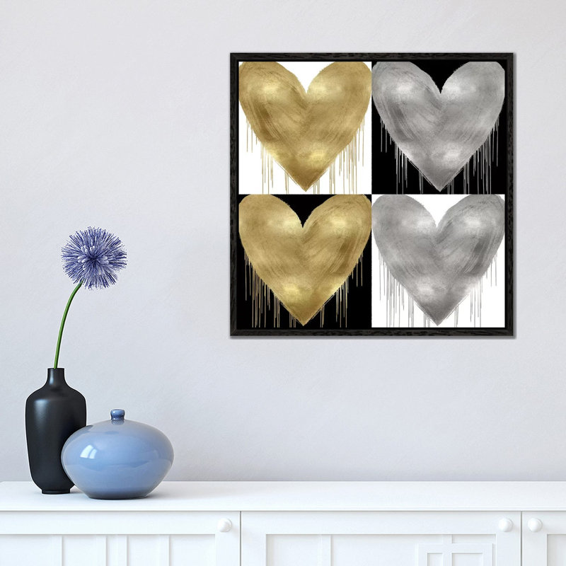 Big Hearted Quartet III by Lindsay Rodgers - Print on Canvas, 45.72cm H x 45.72cm W x 3.81cm D, Black Framed