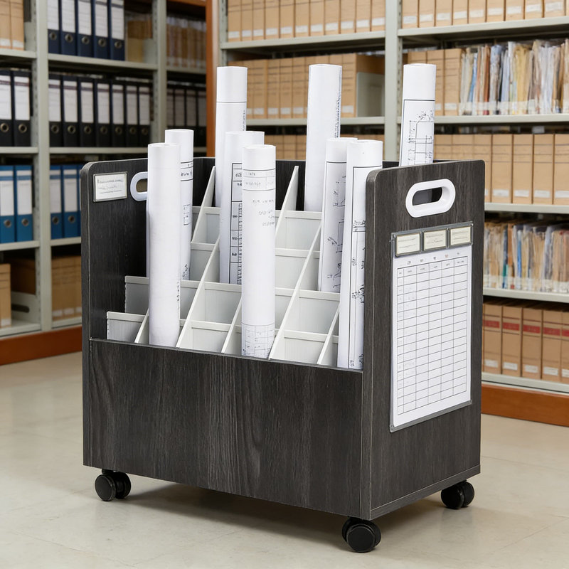Mobile Blueprint Storage Cabinet With 30 Slots - Solid Wood Construction Plan Holder For Office, Blueprints, Maps, And Rolled Documents