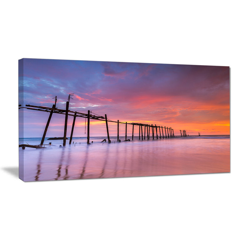 Reproduction de photo sur toile tendue, "pilier de bois abandonné au coucher de soleil", H 16 po x l 32 po x P 1 po