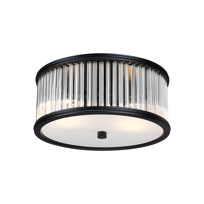 Plafonnier encastré 12 po à 2 lumières à intensité variable en cristal, Noir mat