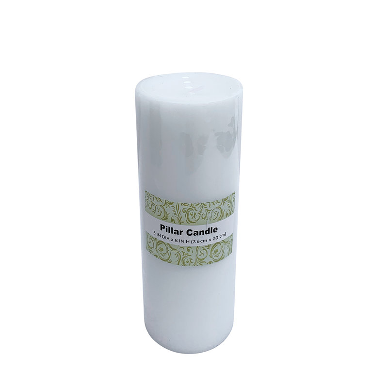 Pillar Candle, White, 8" H x 3" W x 3" D, 16