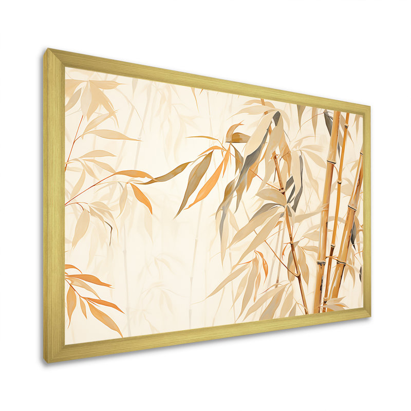 «Mute Bamboo Embrace II», art mural sur toile de bambou_106614, Encadrement doré, H 30 po x l 40 po x P 1,5 po
